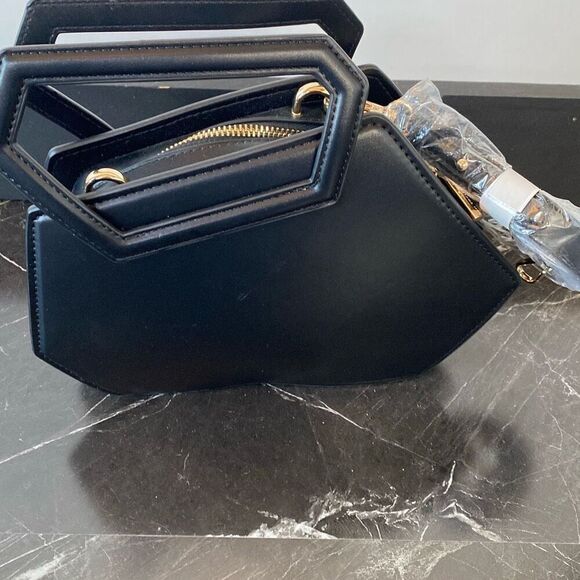 Expressions NYC Black Crossbody Handbag In A Unique Hexagon Shape - Picture 6 of 9